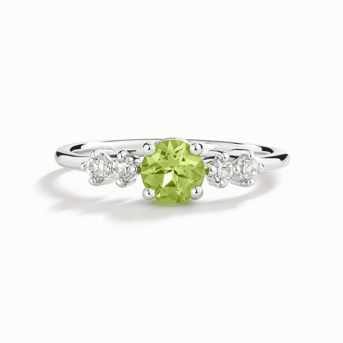 Sterling silver five-stone ring with green round center and four clear stones
