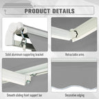 Retractable awning components: aluminum brackets, sliding support bar, decorative scalloped edge