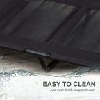 Black mesh pet cot with metal support bars and side tubes