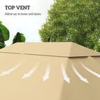 Khaki gazebo top cover with top vent flap and overlapping fabric panels
