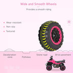Pink ride-on motorcycle toy wheel close-up with textured non-slip tread