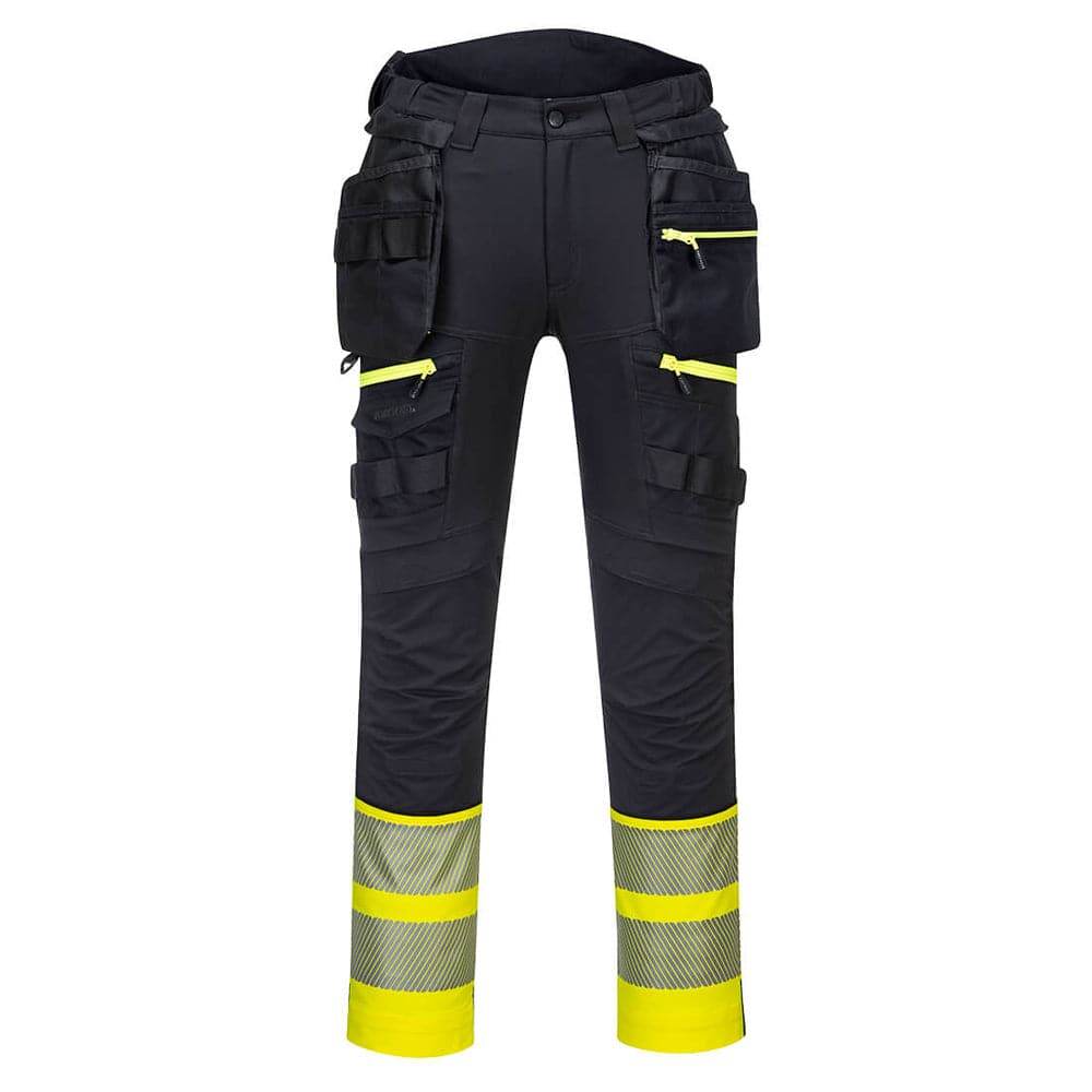 Portwest-DX445-4-Way-Stretch-Hi-Vis-Class-1-Holster-Pocket-Trouser-Yellow-Black-Workwear-Nation-Ltd-2414 - Bobobiy