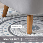 Grey armchair showing solid wood legs with non-slip feet for floor protection