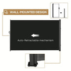Black retractable privacy screen panel with auto-retracting mechanism housing