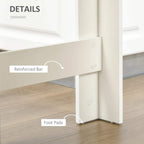White bar table with reinforced underside and foot pads; natural wood tabletop shown.