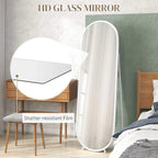 White arched full-length mirror with freestanding base and clear reflective surface