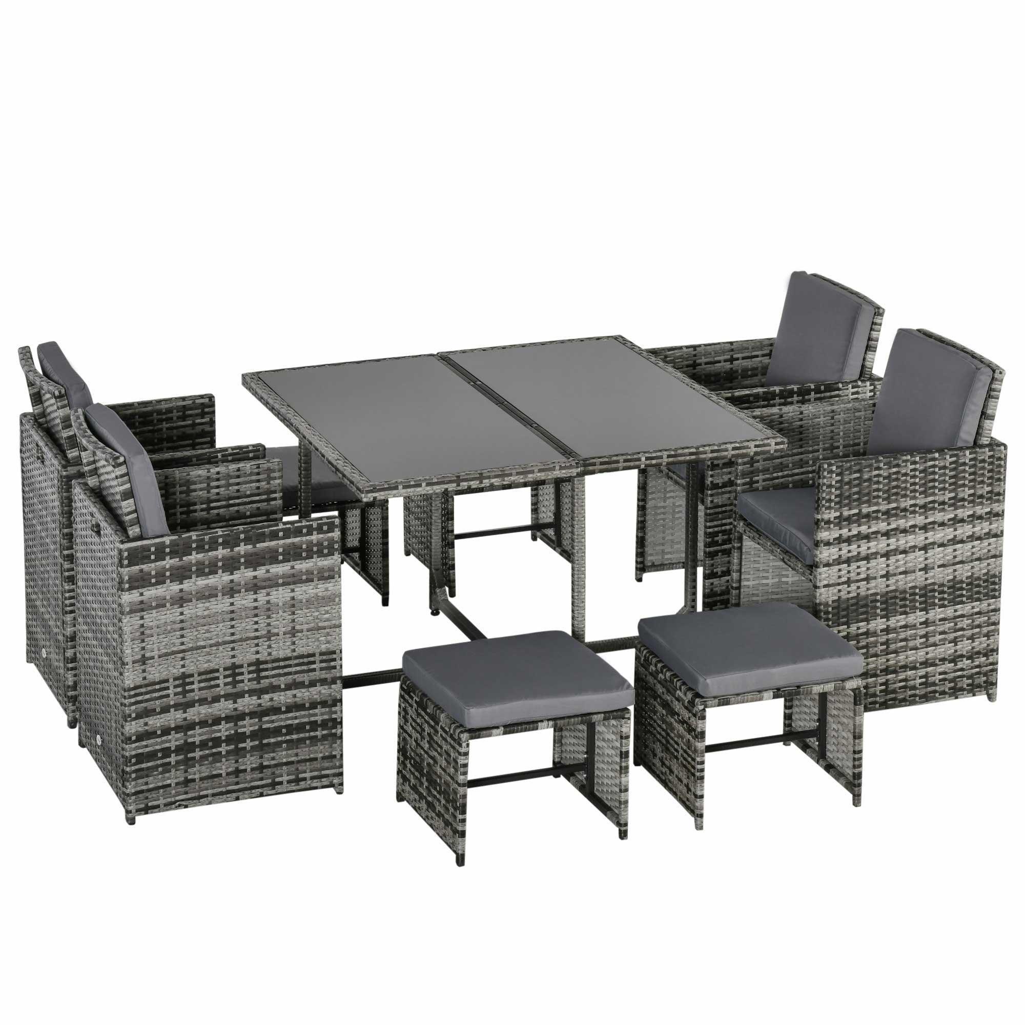 8-Seater Rattan Furniture Set Wicker Weave Patio Dining Table Seat - Bobobiy
