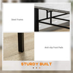 Black steel table frame leg with anti-slip foot pad detail