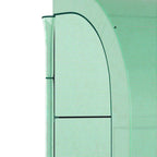Green greenhouse arched zippered door with black frame and translucent mesh panels