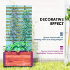 Carbonised wooden planter box with lattice trellis for climbing plants and herbs