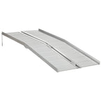 Aluminum folding wheelchair ramp, silver with textured tread and side rails