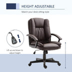 Brown mid-back office chair with height-adjustment lever and padded armrests