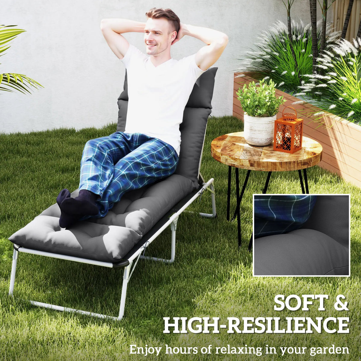 Outsunny Sun Lounger Cushions Only, 190 x 56 x 10cm Garden Lounge Chair Cushions, UPF20+ 220gsm Fabric, Thick Sunbed