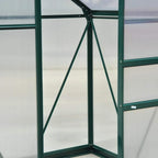 Dark green aluminum frame greenhouse corner with diagonal support braces