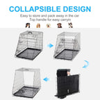 Black collapsible dog travel crate showing folded and unfolded wire cage sections