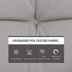 Light grey cushion fabric with button tufting on the backrest panel