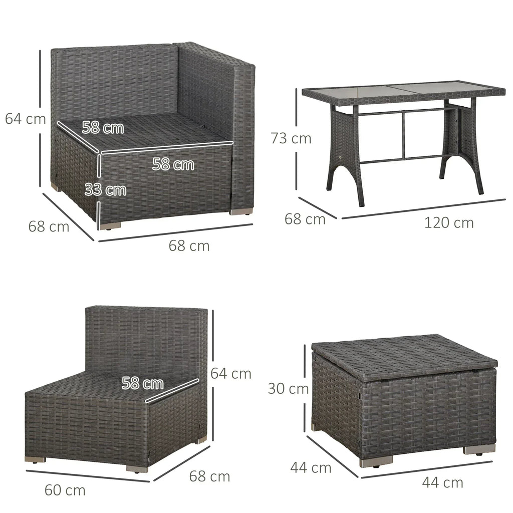 9-Seater Garden Rattan Furniture 10 Pcs Rattan Corner Dining Sofa Set, Grey/Dusty Blue Cushion - Bobobiy