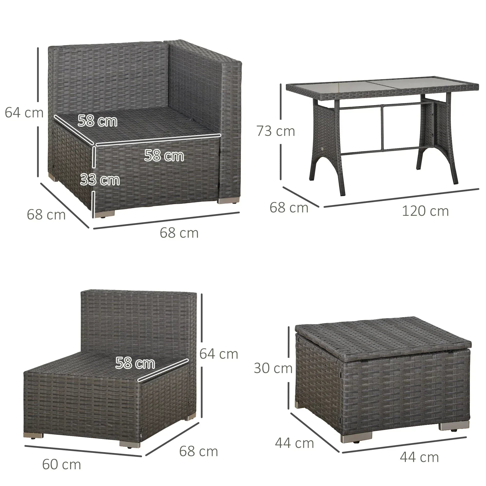 9-Seater Garden Rattan Furniture 10 Pcs Rattan Corner Dining Sofa Set, Grey/Dusty Blue Cushion - Bobobiy