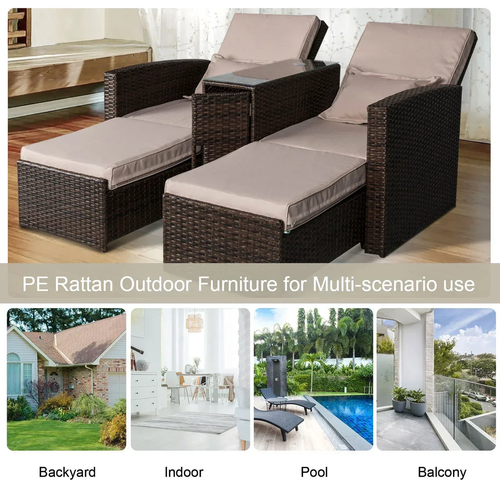 2-Seater Rattan Sofa Lounger Set-Brown - Bobobiy