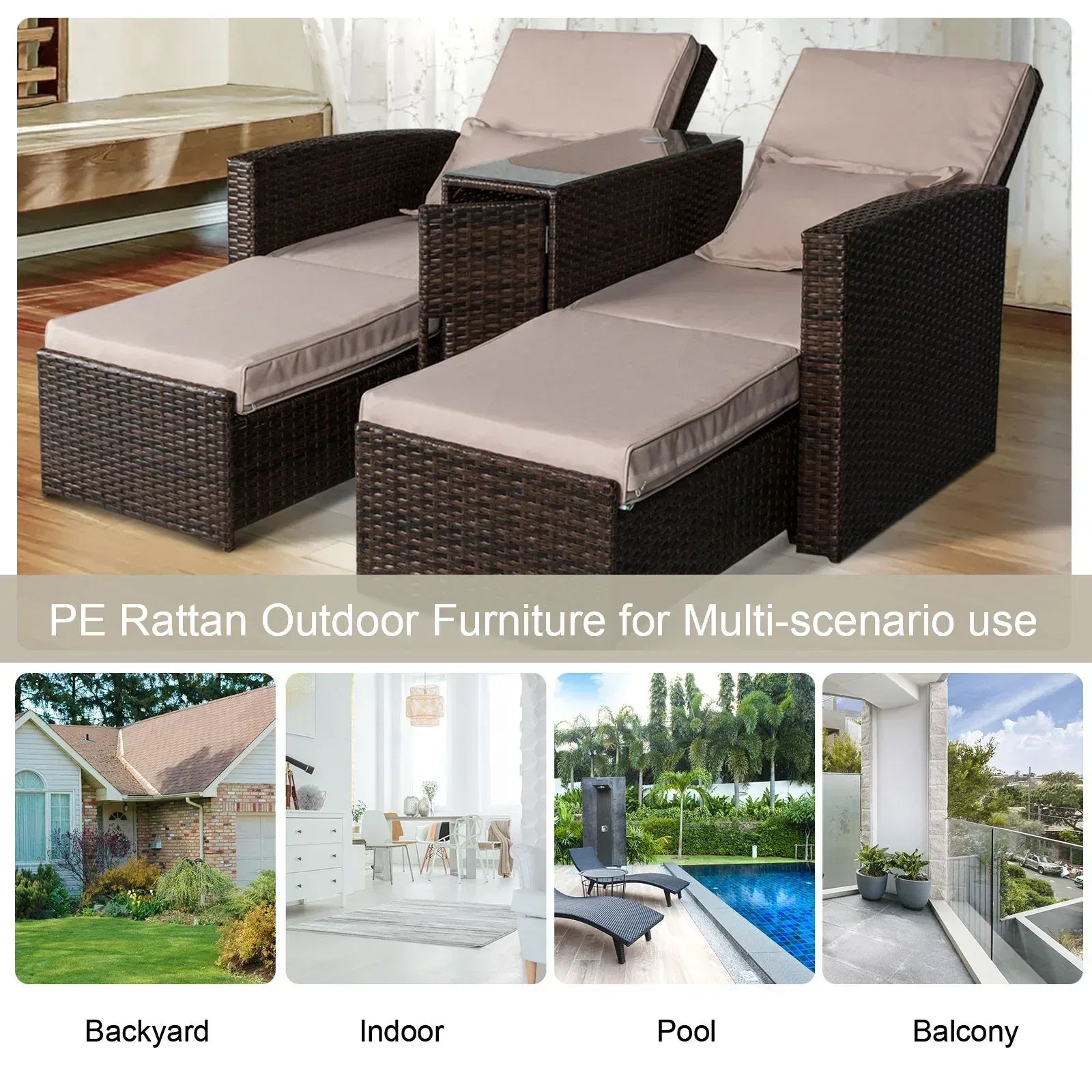 2-Seater Rattan Sofa Lounger Set-Brown - Bobobiy