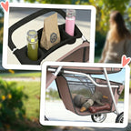 Brown dog stroller with mesh basket storage and foldable frame