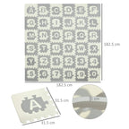 Grey alphabet and numbers EVA foam play mat with 31.5 cm tile grid layout