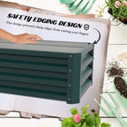Green steel planter box shown on packaging with safety edging design