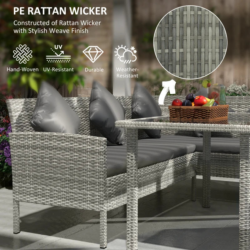 tsunny 6-Seater Rattan Dining Set Sofa Table Footstool Outdoor w/ Cushion Garden Furniture, Dark Grey