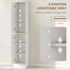 White tall cabinet with 3-position adjustable shelves and open interior