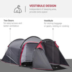 Dark grey tunnel camping tent with two doors and front vestibule entrance