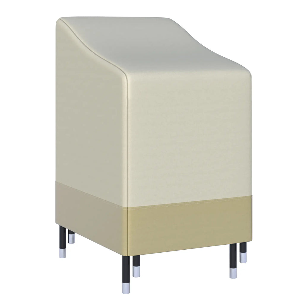 Two-tone outdoor chair cover in light beige and tan, with a fitted shape for a high-back chair.
