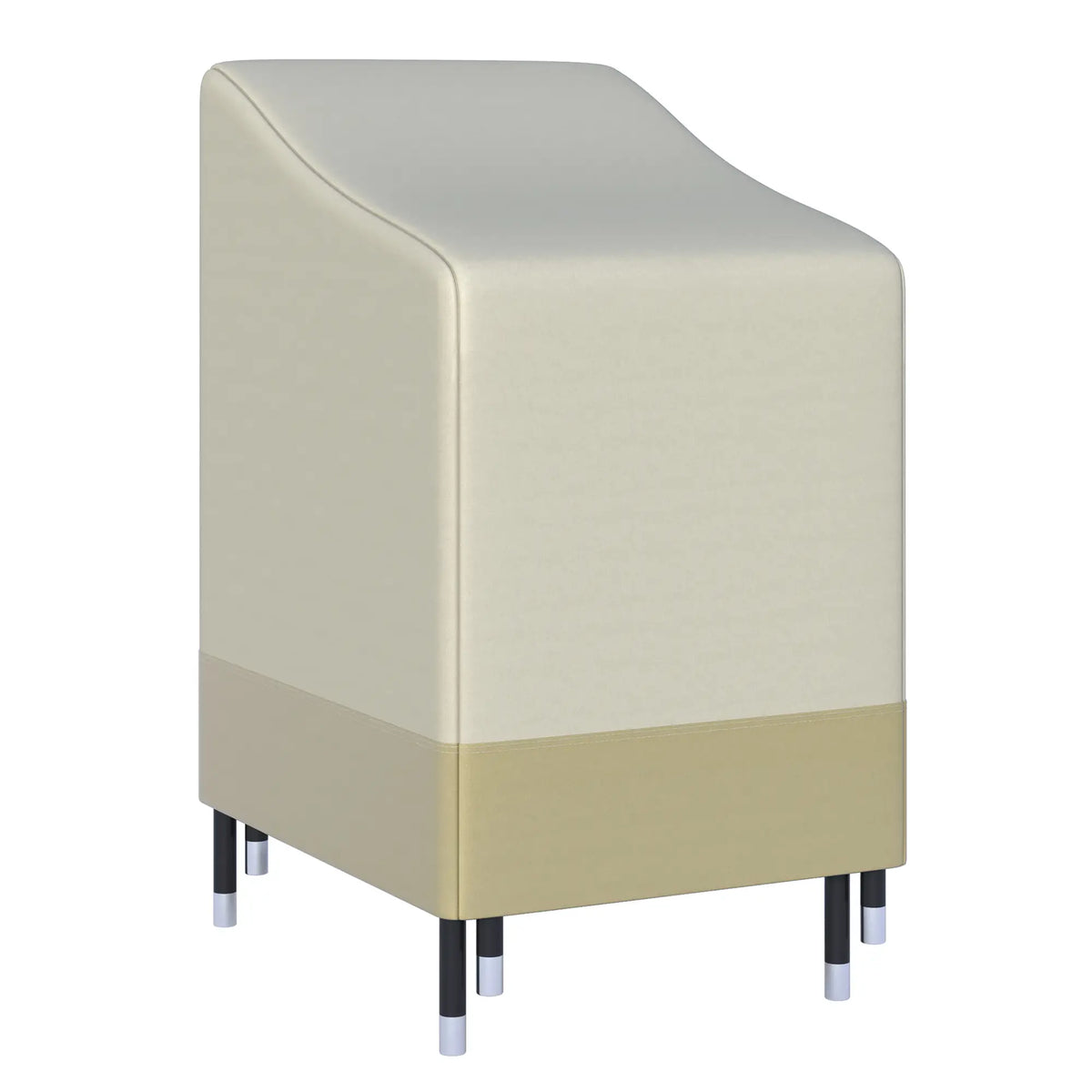 Two-tone outdoor chair cover in light beige and tan, with a fitted shape for a high-back chair.