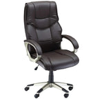 High-back faux leather office chair with curved armrests and cushioned seat