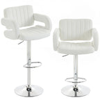 White PU leather bar stools set of 2, with backrest, armrests, swivel, chrome base