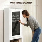 White chalkboard writing panel on a fold-out work desk for notes and lists