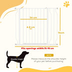 White adjustable-width pet safety gate for openings with hinged door panel