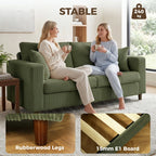 Green corduroy 2-seater sofa with rubberwood legs and supportive seat