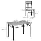 Dining table and chairs size diagram showing tabletop and seat measurements