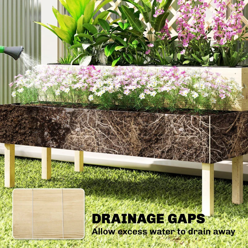 Raised planter with visible drainage layer and soil insert panel