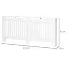 White radiator cover cabinet with slatted front grill and side posts; size labeled.
