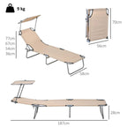 Beige adjustable sun lounger with 4-level backrest and gray foldable legs