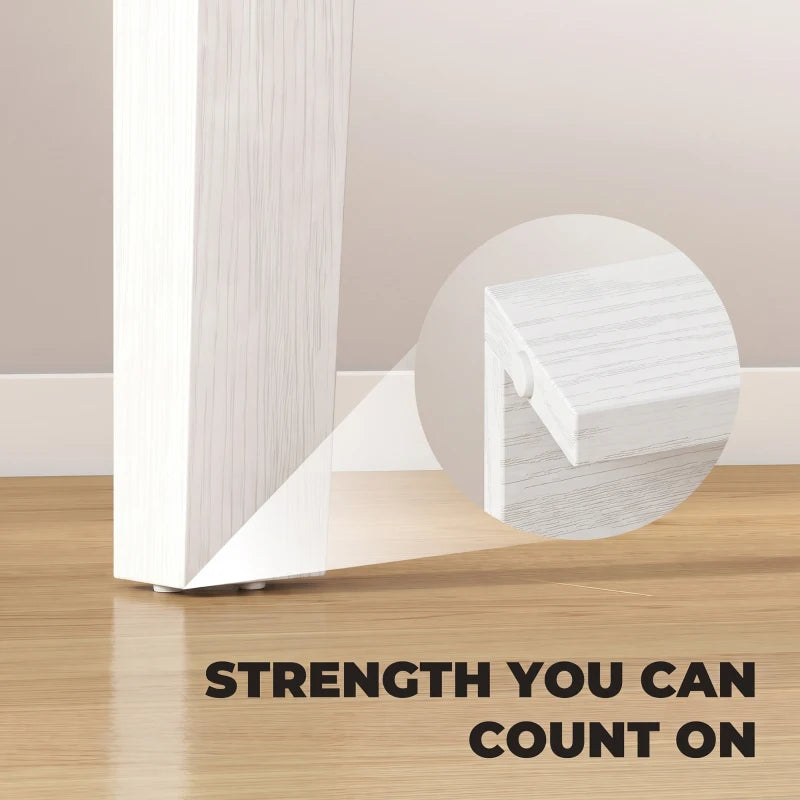 White dining table base with strong angled leg supports.
