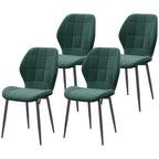 Emerald green flannel relaxed dining chair set of four, quilted back and cushioned seat