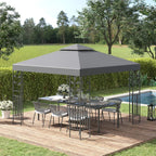 Grey steel 3x3m outdoor gazebo with double-tier roof and open sides for patio shelter