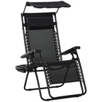 Black folding zero gravity sun lounger with adjustable canopy, mesh seat, and pillow
