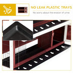 Red 2-tier guinea pig hutch with no-leak plastic trays and sloped floor