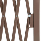 Dark brown aluminum fence stand hinge with metal fastener detail