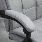 Light grey padded armrest with curved support on ergonomic office chair