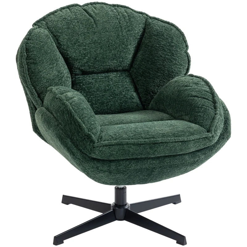 Dark green velvet wingback swivel accent chair with black four-star base