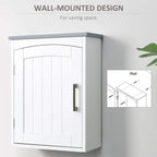 Light grey and white wall-mounted bathroom cabinet with arched door and strip handle